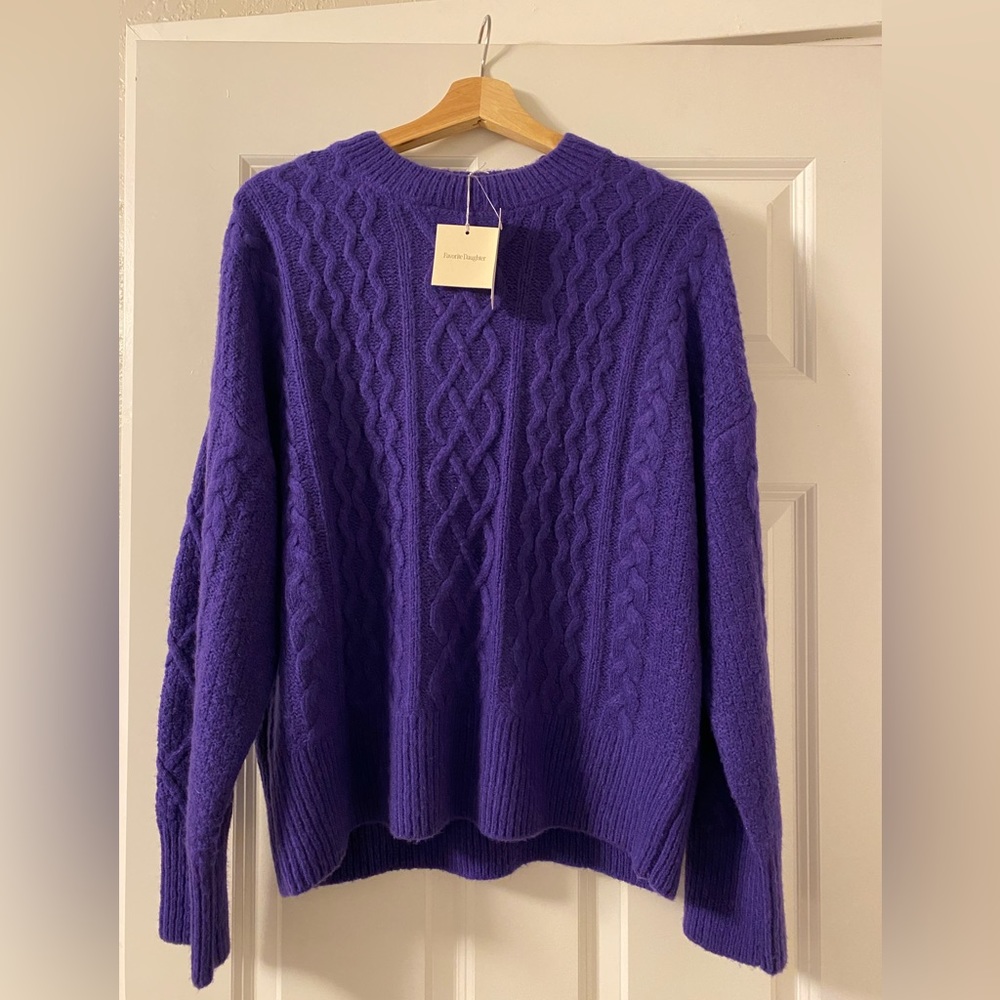 Favorite Daughter Wool & Cashmere Oversized Cable Knit Sweater Violet XS NWT